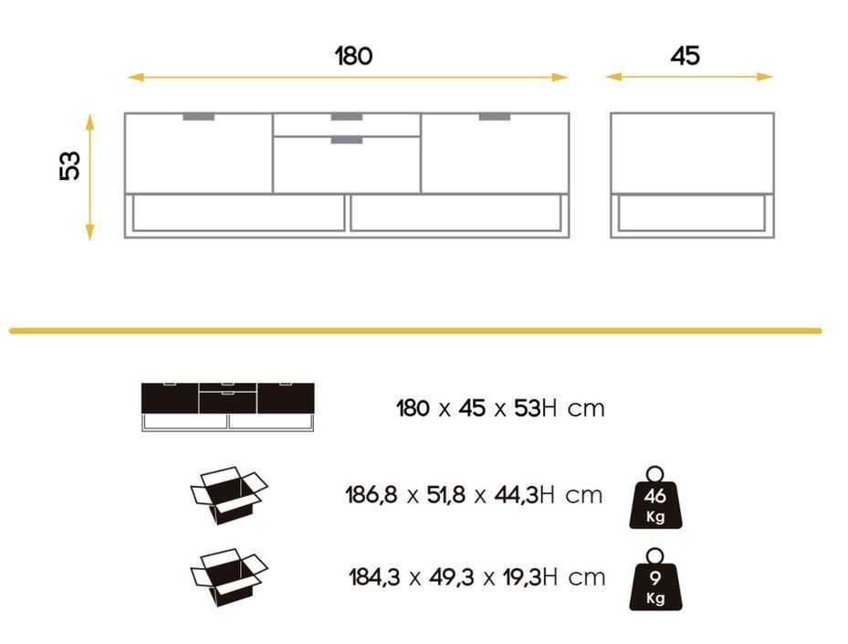 Buffet bas moderne 2 portes 2 tiroirs en bois laqué blanc et acier noir Valina 180 cm - Photo n°4