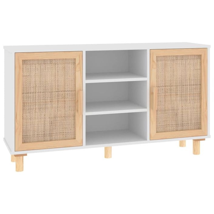 Buffet Blanc 105x30x60 cm Bois de pin massif et rotin naturel - Photo n°1