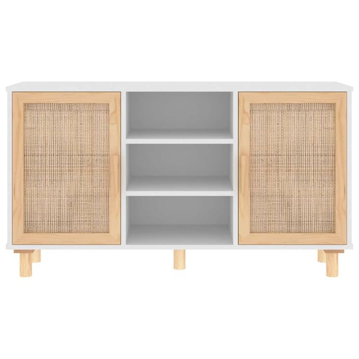 Buffet Blanc 105x30x60 cm Bois de pin massif et rotin naturel - Photo n°4