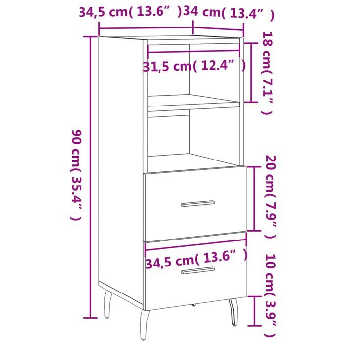 Buffet blanc 34,5x34x90 cm bois d'ingénierie - Photo n°11