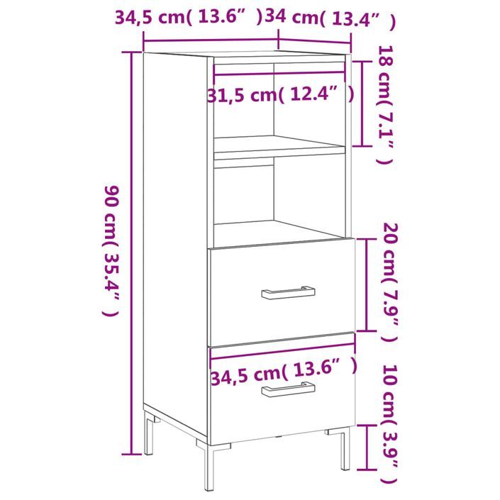 Buffet blanc 34,5x34x90 cm bois d'ingénierie - Photo n°12