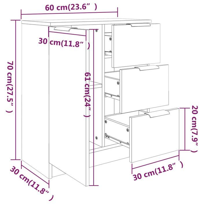 Buffet Blanc 60x30x70 cm Bois d'ingénierie - Photo n°9