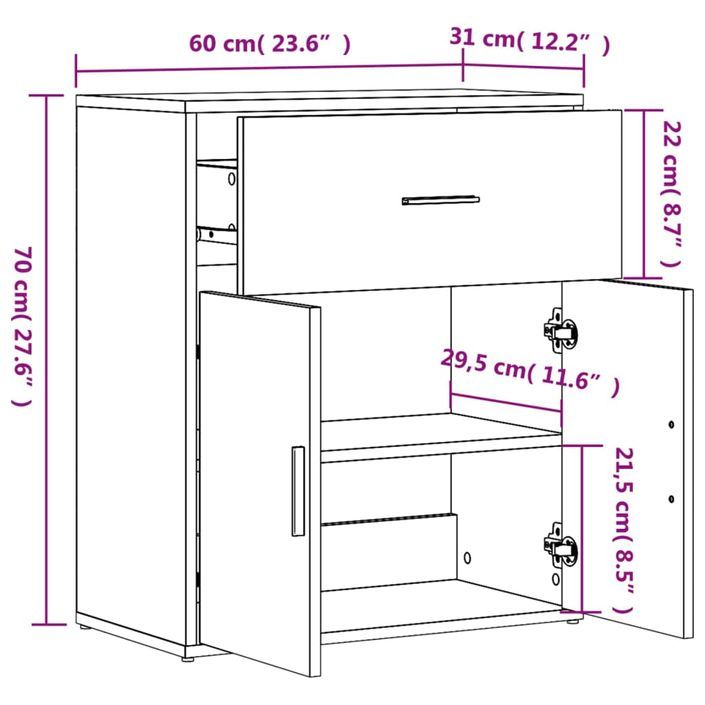 Buffet blanc 60x31x70 cm bois d'ingénierie - Photo n°10