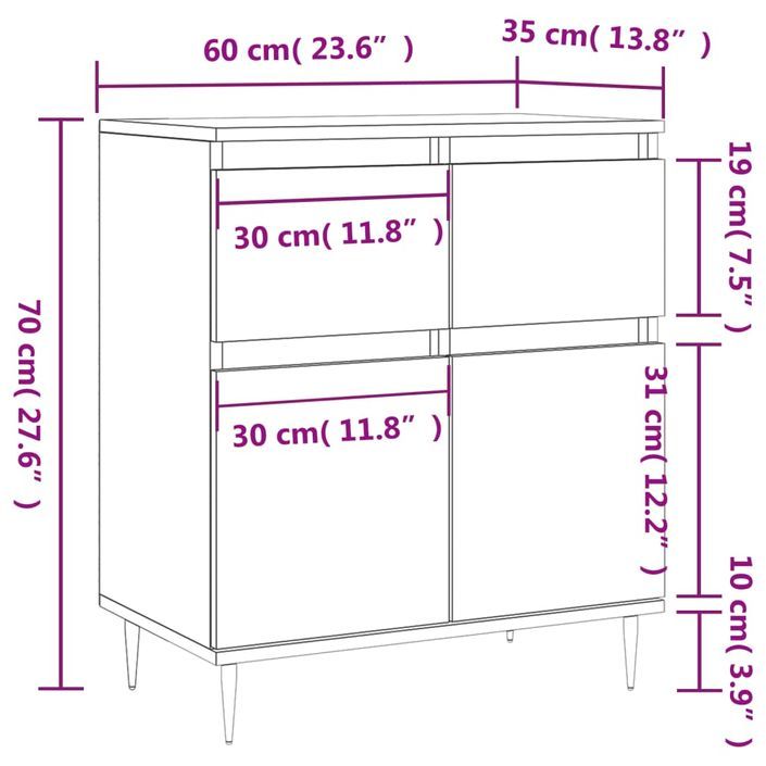 Buffet Blanc 60x35x70 cm Bois d'ingénierie - Photo n°11