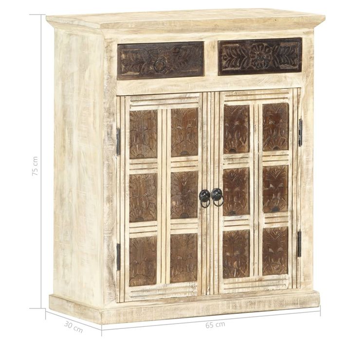 Buffet Blanc 65x30x75 cm Bois de manguier massif - Photo n°7