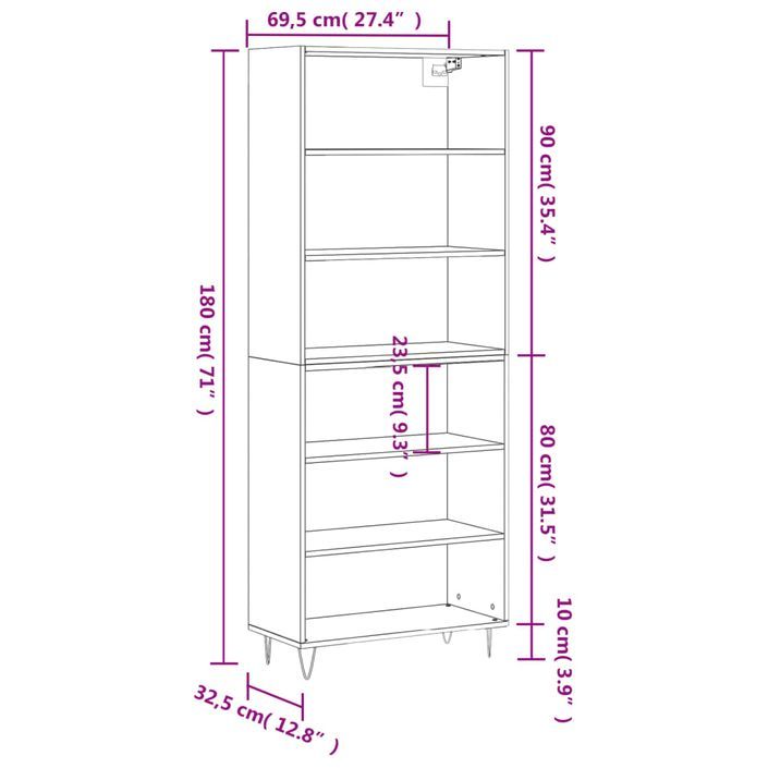 Buffet blanc 69,5x32,5x180 cm bois d'ingénierie - Photo n°11