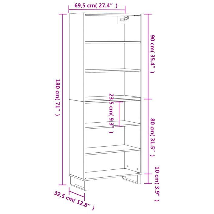 Buffet blanc 69,5x32,5x180 cm bois d'ingénierie - Photo n°11