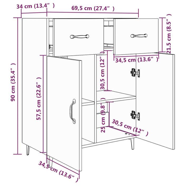 Buffet Blanc 69,5x34x90 cm Bois d'ingénierie 3 - Photo n°8