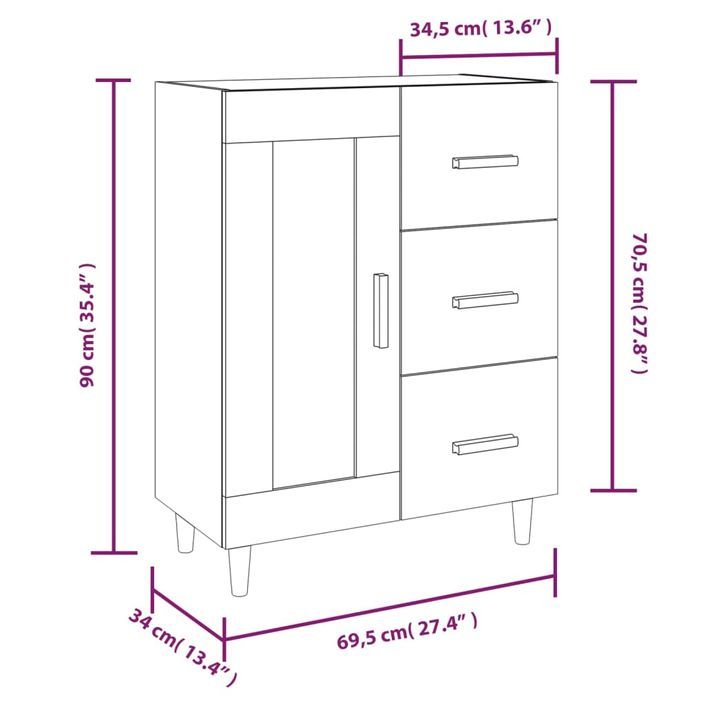 Buffet Blanc 69,5x34x90 cm Bois d'ingénierie - Photo n°10