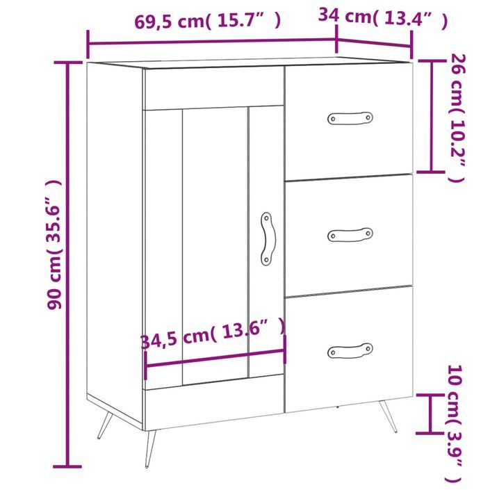 Buffet blanc 69,5x34x90 cm bois d'ingénierie - Photo n°12