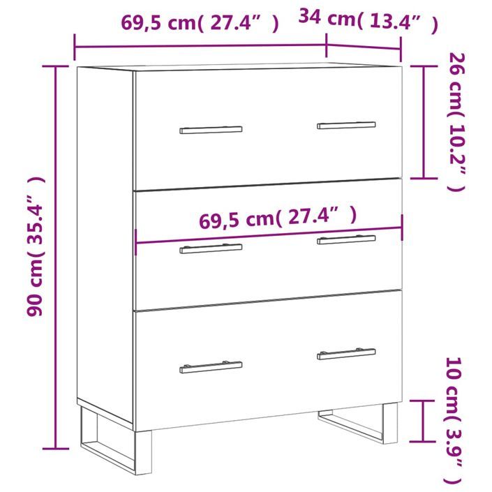 Buffet blanc 69,5x34x90 cm bois d'ingénierie - Photo n°12