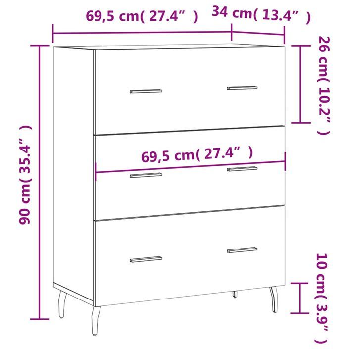 Buffet blanc 69,5x34x90 cm bois d'ingénierie - Photo n°12