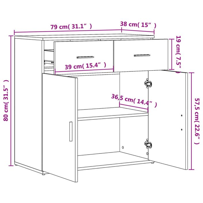 Buffet blanc 79x38x80 cm bois d’ingénierie - Photo n°10