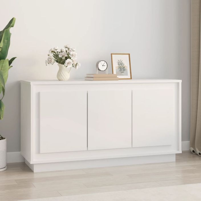 Buffet blanc brillant 102x35x55 cm bois d'ingénierie - Photo n°2