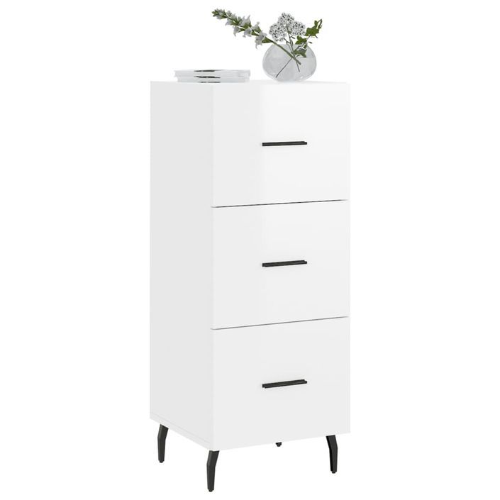 Buffet Blanc brillant 34,5x34x90 cm Bois d'ingénierie - Photo n°3