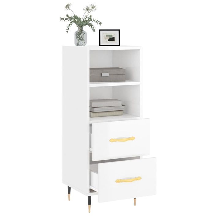 Buffet Blanc brillant 34,5x34x90 cm Bois d'ingénierie - Photo n°4