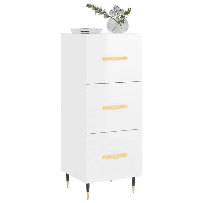 Buffet Blanc brillant 34,5x34x90 cm Bois d'ingénierie - Photo n°3