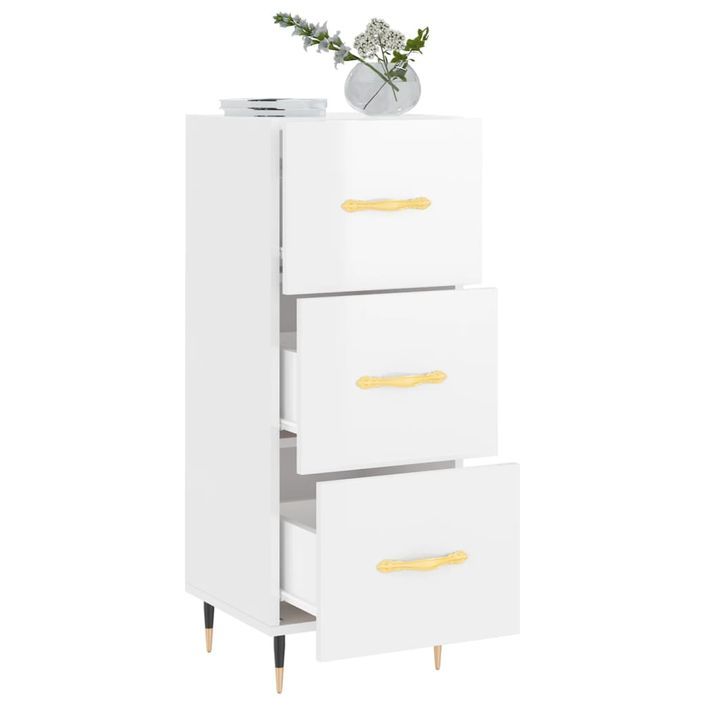 Buffet Blanc brillant 34,5x34x90 cm Bois d'ingénierie - Photo n°4