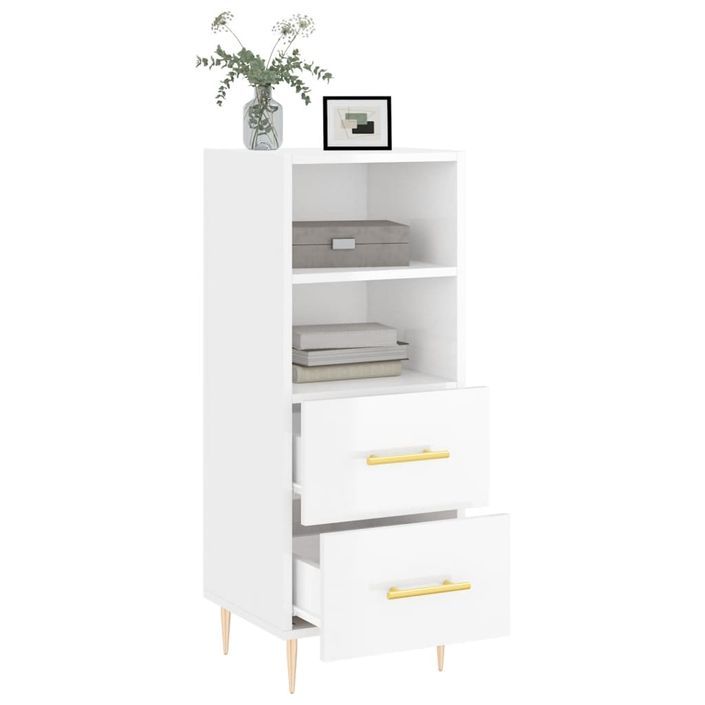 Buffet Blanc brillant 34,5x34x90 cm Bois d'ingénierie - Photo n°4