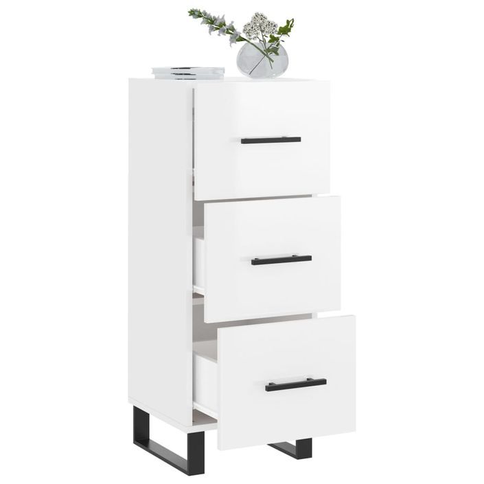 Buffet Blanc brillant 34,5x34x90 cm Bois d'ingénierie - Photo n°4