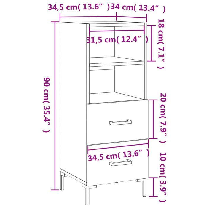 Buffet Blanc brillant 34,5x34x90 cm Bois d'ingénierie - Photo n°12