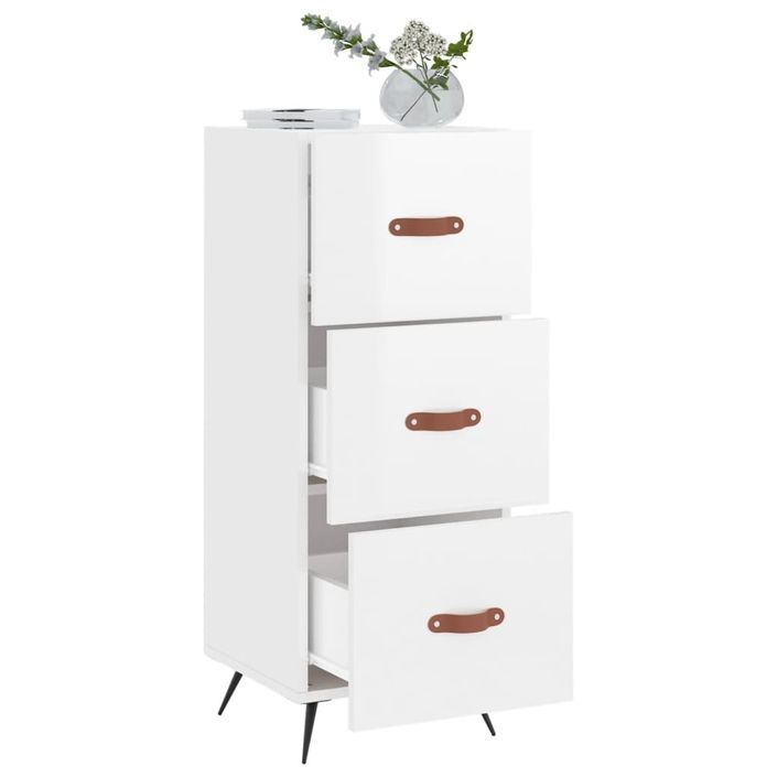 Buffet Blanc brillant 34,5x34x90 cm Bois d'ingénierie - Photo n°4