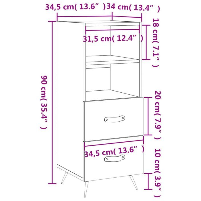 Buffet Blanc brillant 34,5x34x90 cm Bois d'ingénierie - Photo n°12