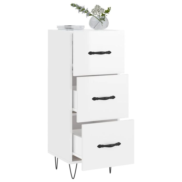 Buffet Blanc brillant 34,5x34x90 cm Bois d'ingénierie - Photo n°4