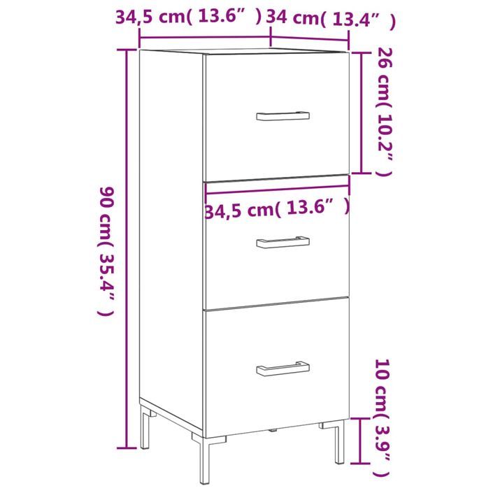 Buffet Blanc brillant 34,5x34x90 cm Bois d'ingénierie - Photo n°12