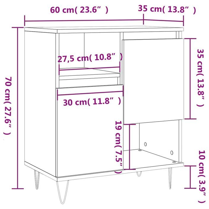 Buffet Blanc brillant 60x35x70 cm Bois d'ingénierie - Photo n°12