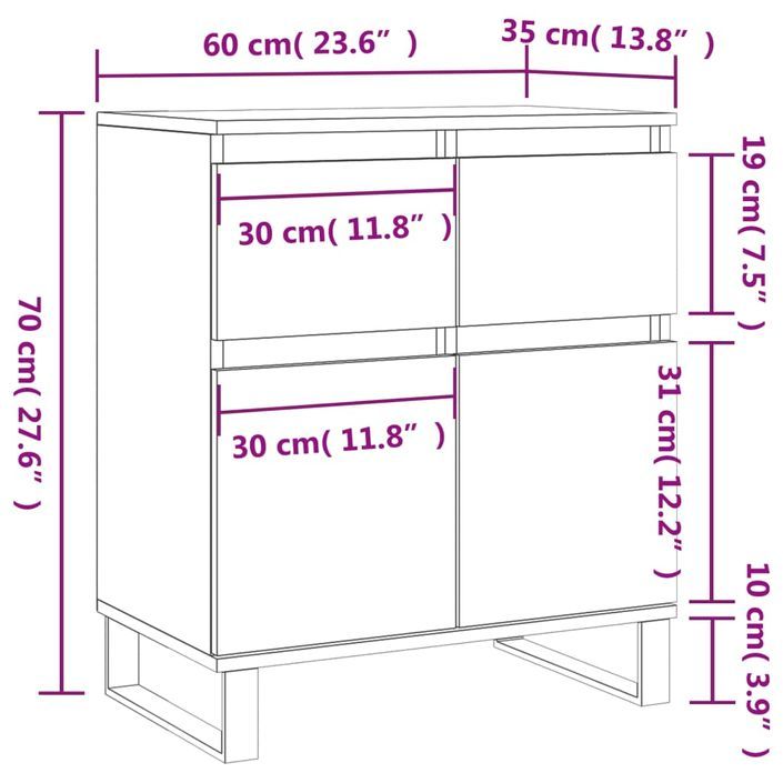 Buffet Blanc brillant 60x35x70 cm Bois d'ingénierie - Photo n°11