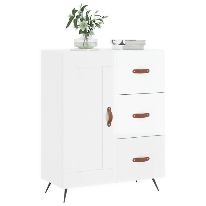 Buffet Blanc brillant 69,5x34x90 cm Bois d'ingénierie - Photo n°3