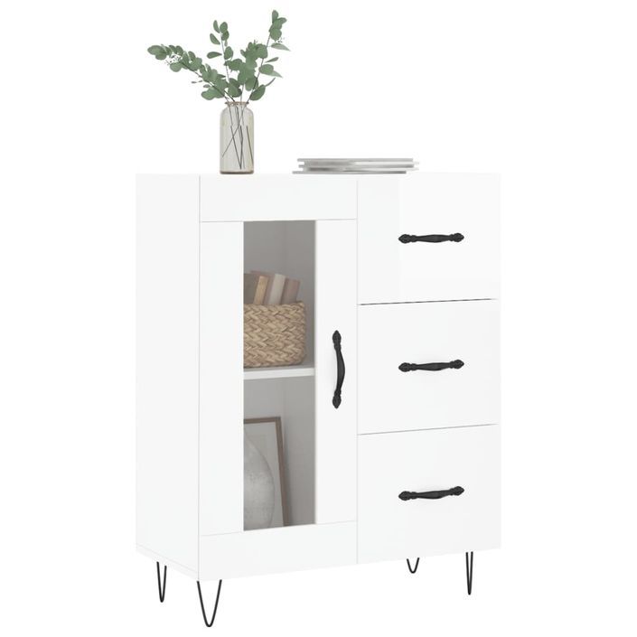 Buffet Blanc brillant 69,5x34x90 cm Bois d'ingénierie - Photo n°3