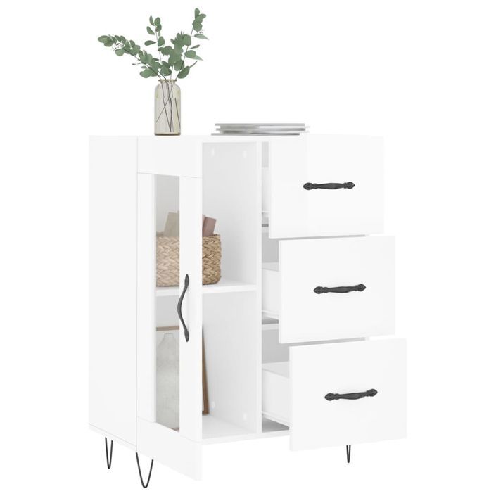 Buffet Blanc brillant 69,5x34x90 cm Bois d'ingénierie - Photo n°4