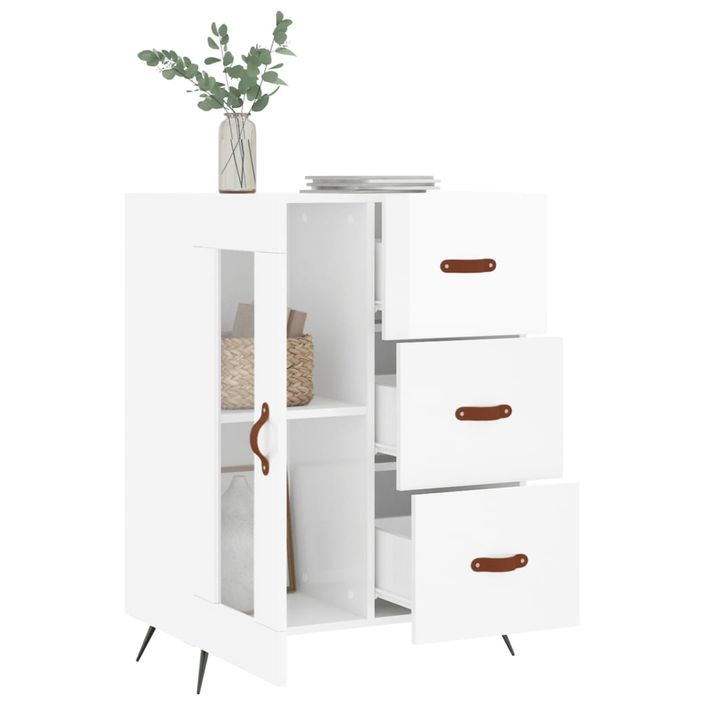 Buffet Blanc brillant 69,5x34x90 cm Bois d'ingénierie - Photo n°4