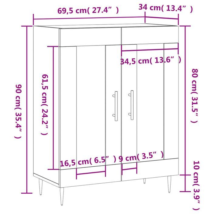 Buffet Blanc brillant 69,5x34x90 cm Bois d'ingénierie - Photo n°12