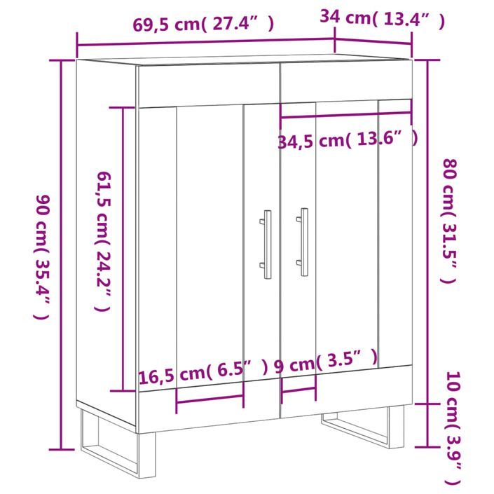 Buffet Blanc brillant 69,5x34x90 cm Bois d'ingénierie - Photo n°12