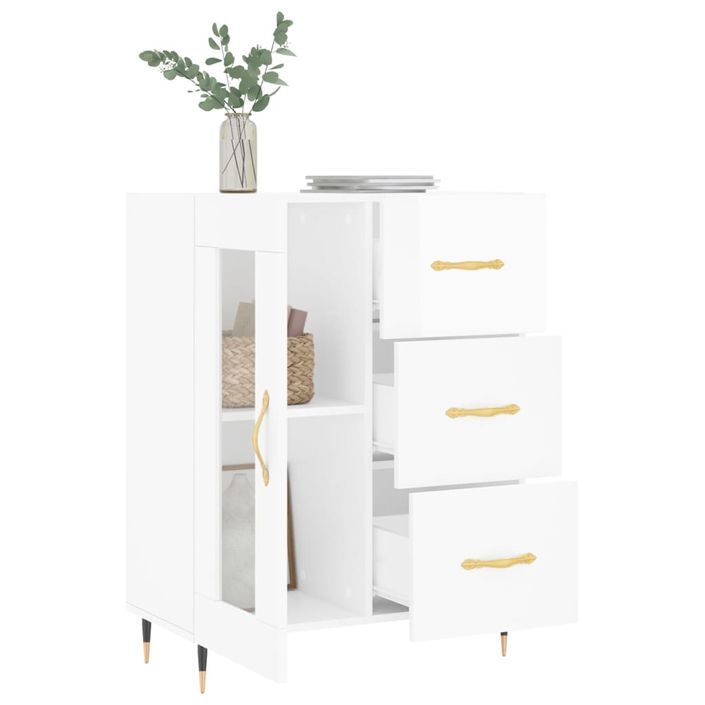 Buffet Blanc brillant 69,5x34x90 cm Bois d'ingénierie - Photo n°4