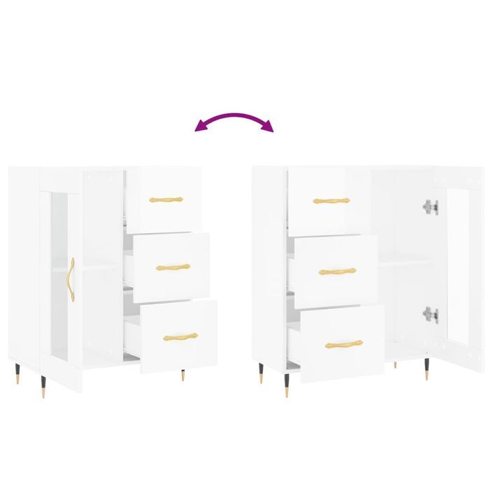 Buffet Blanc brillant 69,5x34x90 cm Bois d'ingénierie - Photo n°9