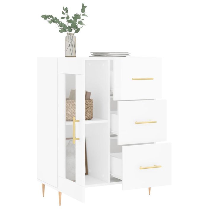 Buffet Blanc brillant 69,5x34x90 cm Bois d'ingénierie - Photo n°4