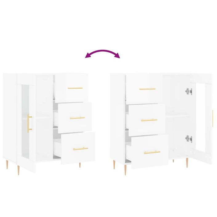 Buffet Blanc brillant 69,5x34x90 cm Bois d'ingénierie - Photo n°9