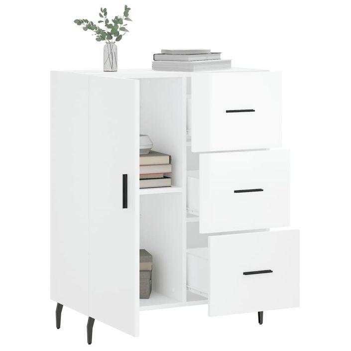 Buffet Blanc brillant 69,5x34x90 cm Bois d'ingénierie - Photo n°4