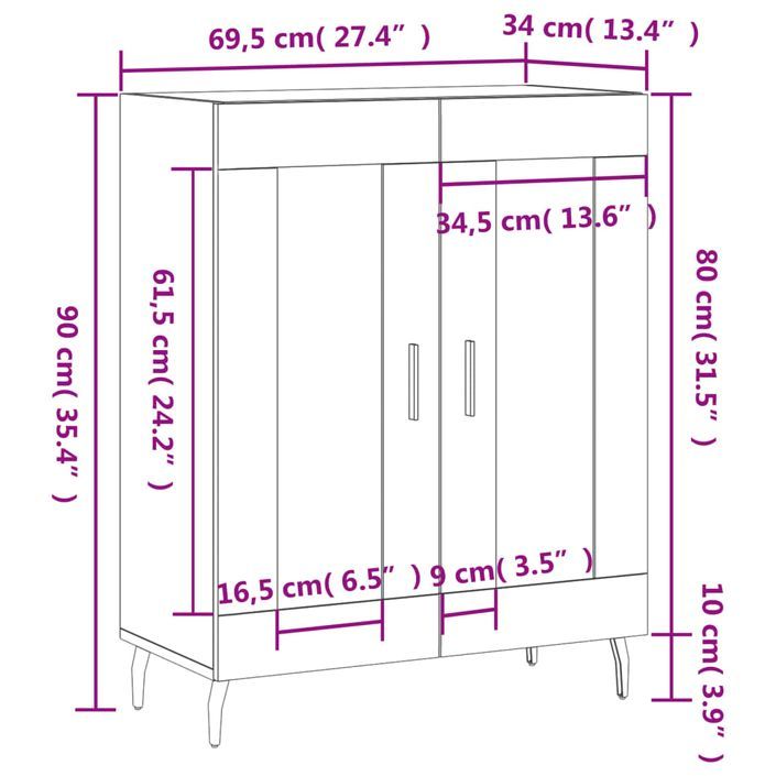 Buffet Blanc brillant 69,5x34x90 cm Bois d'ingénierie - Photo n°12