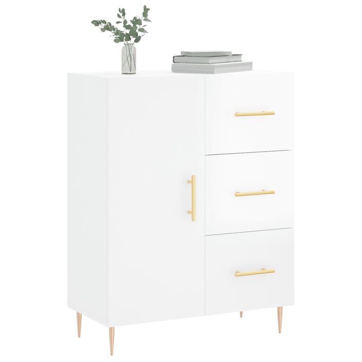 Buffet Blanc brillant 69,5x34x90 cm Bois d'ingénierie - Photo n°3