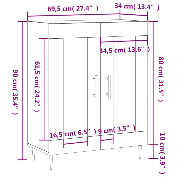 Buffet Blanc brillant 69,5x34x90 cm Bois d'ingénierie - Photo n°12