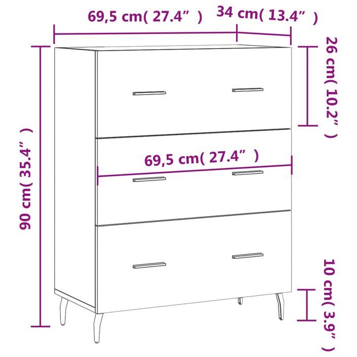 Buffet Blanc brillant 69,5x34x90 cm Bois d'ingénierie - Photo n°12