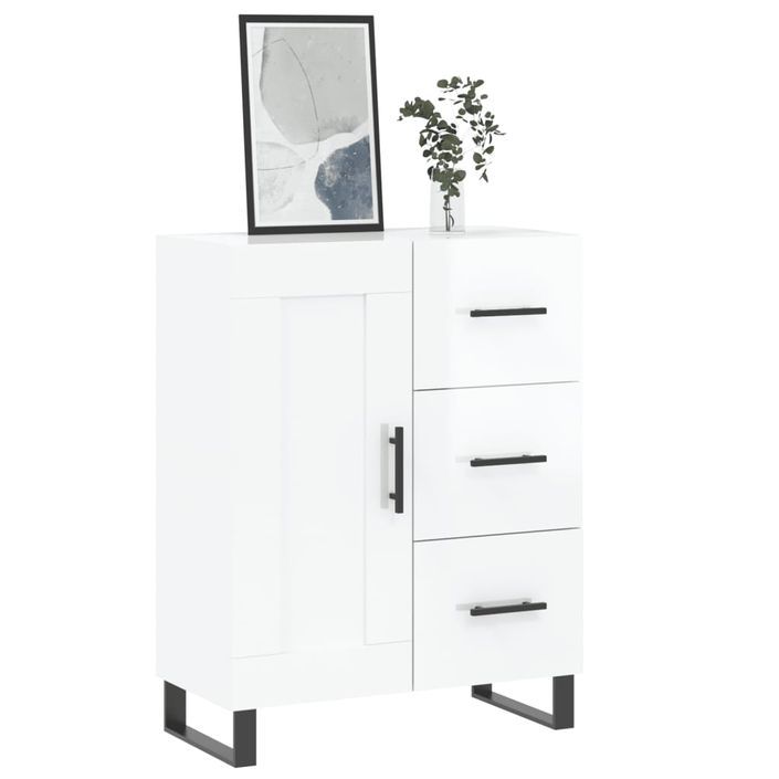 Buffet Blanc brillant 69,5x34x90 cm Bois d'ingénierie - Photo n°3