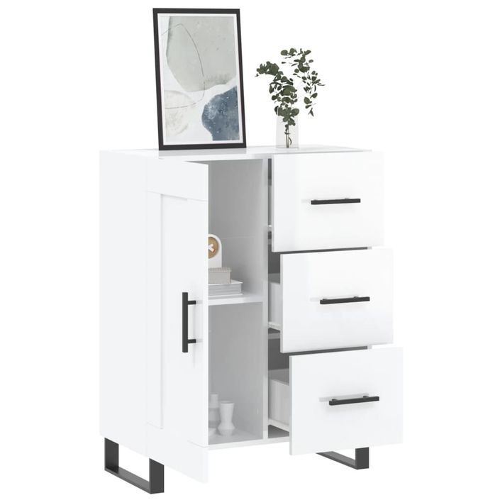 Buffet Blanc brillant 69,5x34x90 cm Bois d'ingénierie - Photo n°4