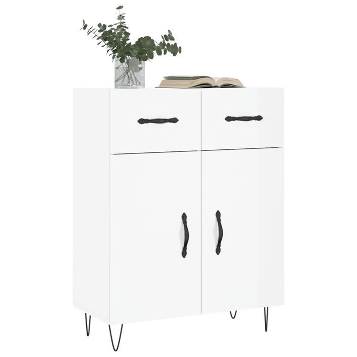 Buffet Blanc brillant 69,5x34x90 cm Bois d'ingénierie - Photo n°3