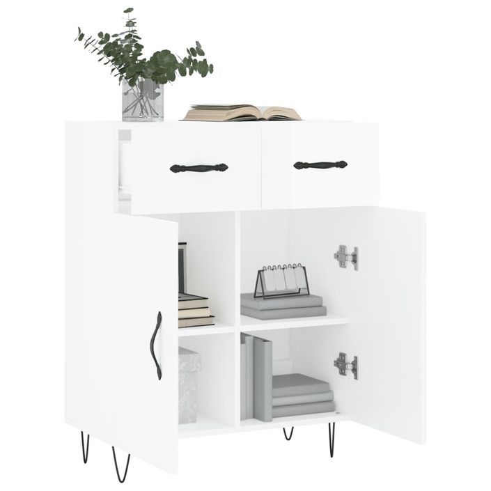 Buffet Blanc brillant 69,5x34x90 cm Bois d'ingénierie - Photo n°4